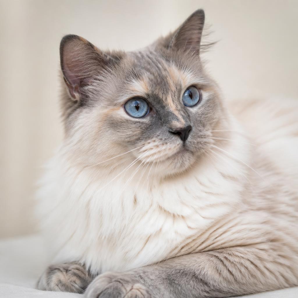 Blue-Cream Tortie Point Ragdoll cat with blue and cream patches