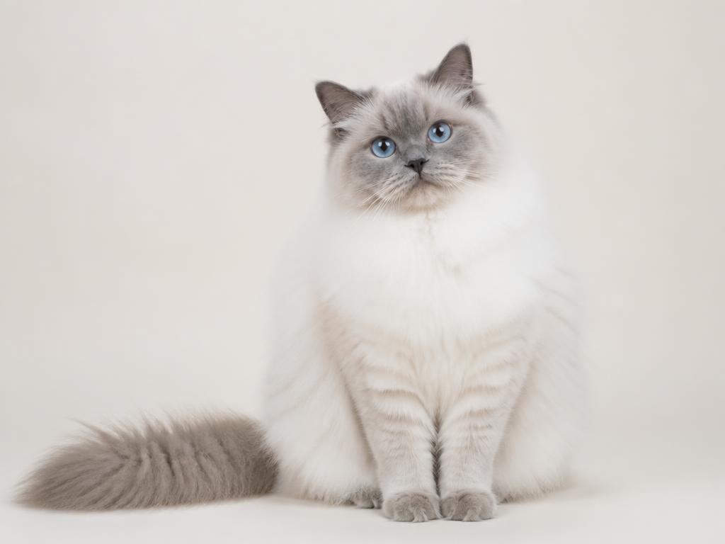 Blue Point Ragdoll cat with gray-blue points and blue eyes