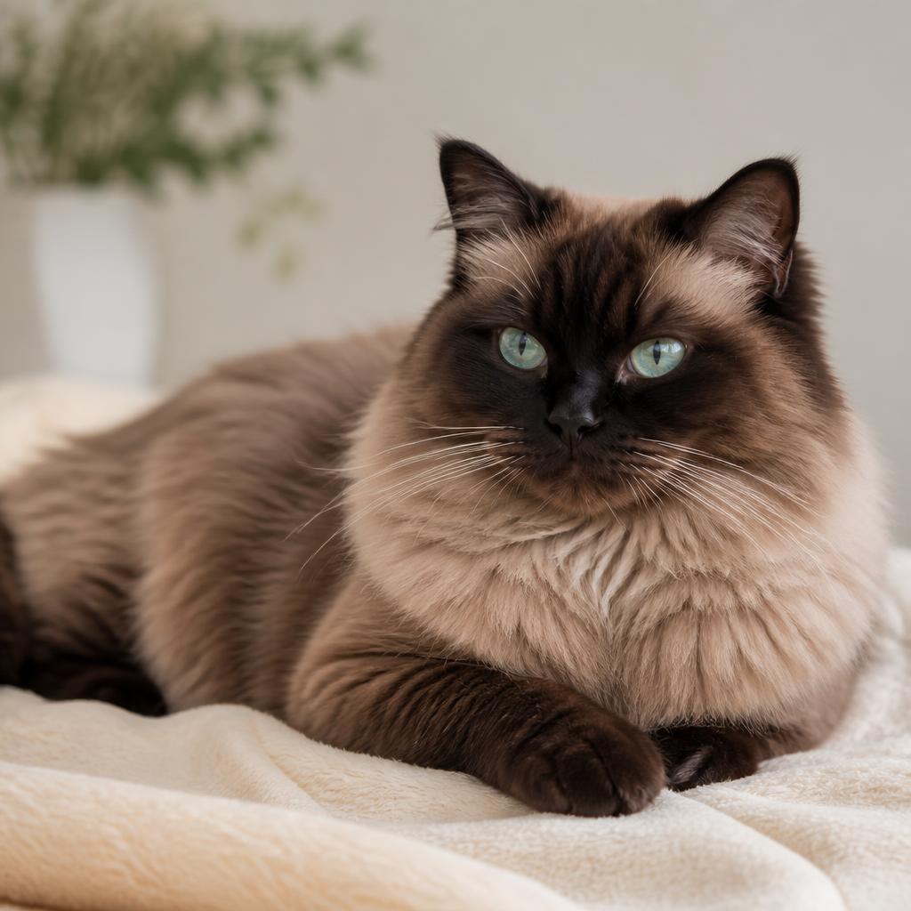 Mink seal Ragdoll with aqua-green eyes and a warmer, richer coat