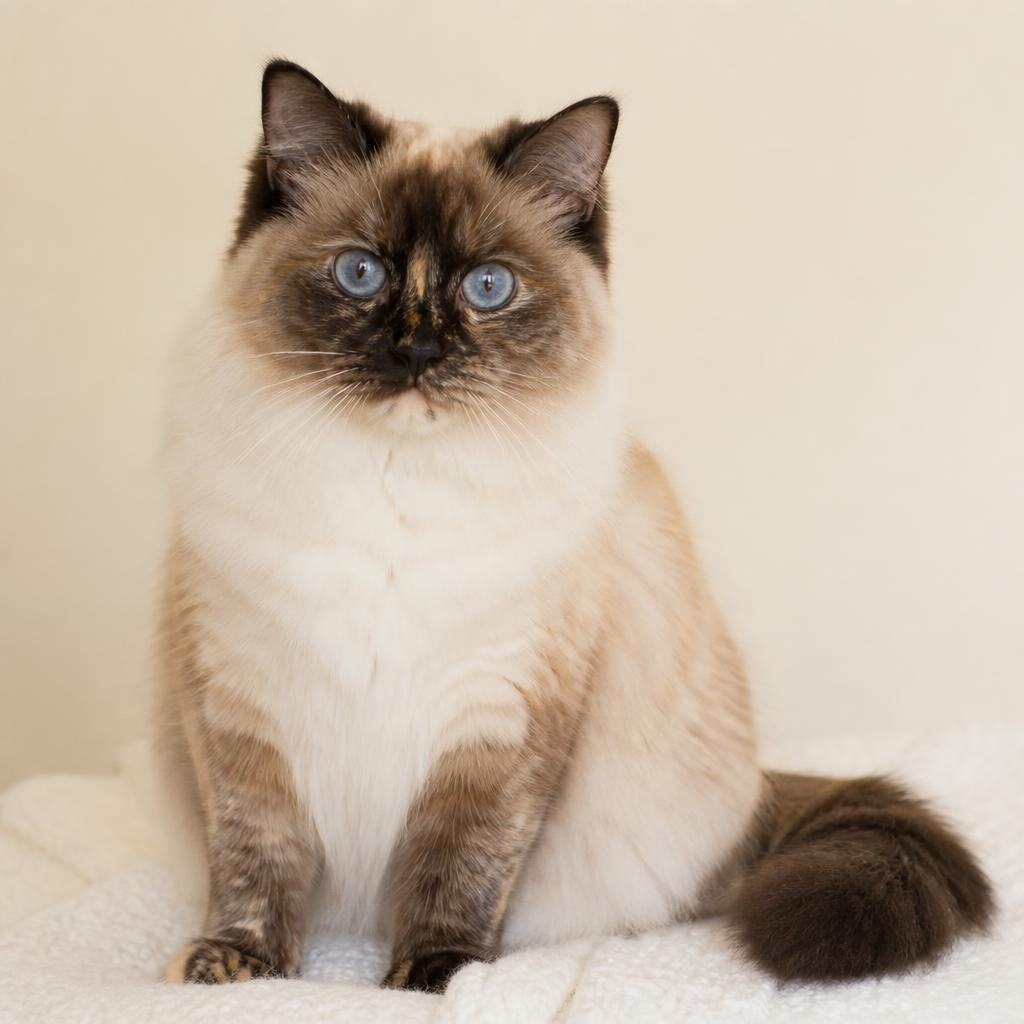 Seal Tortie Point Ragdoll cat with seal and orange patches