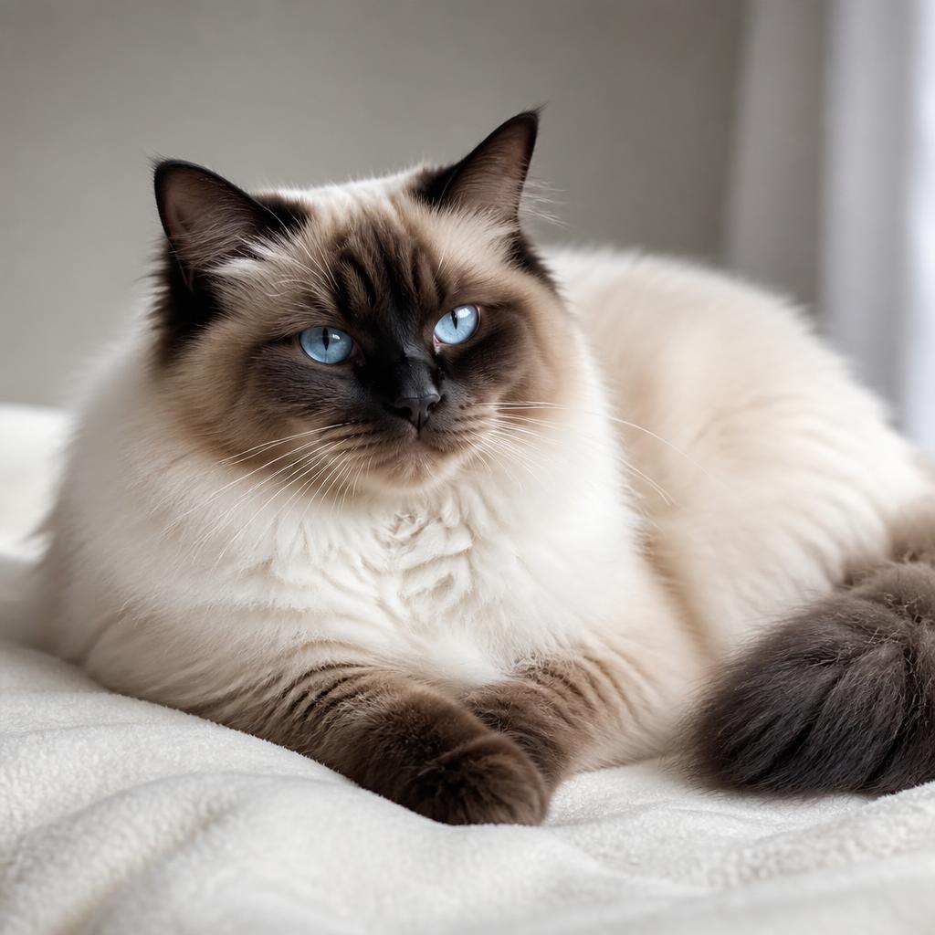 Traditional seal point Ragdoll with bright sapphire-blue eyes and high-contrast points